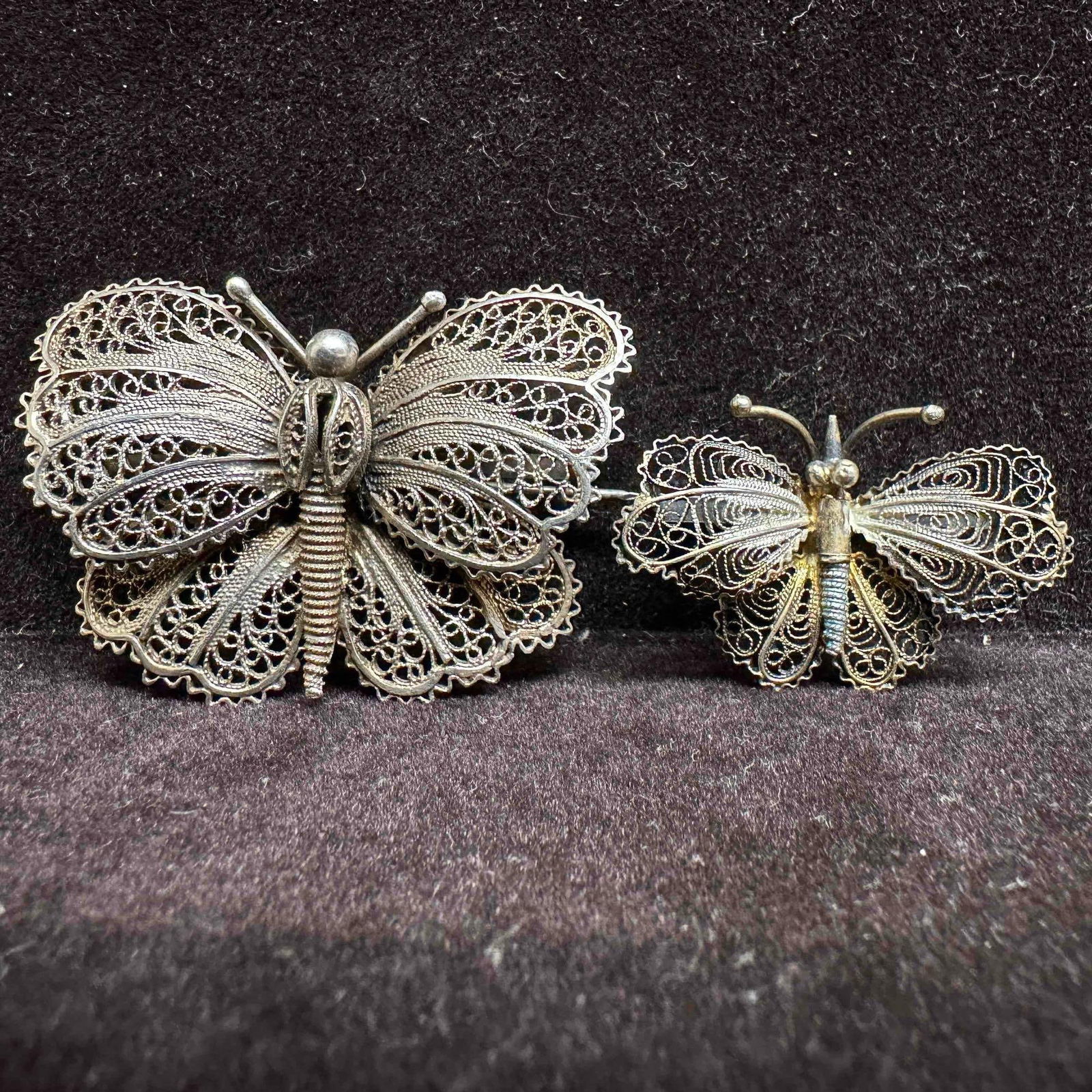 Sterling Silver 800 Ornate Filigree Butterfly Brooch Set D91 (1 of 13)