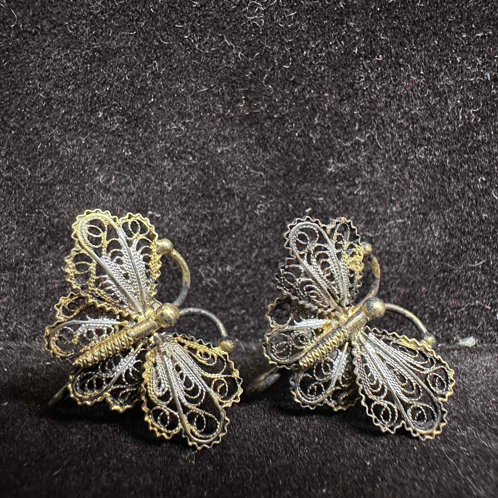 Sterling Silver 835 Filigree Butterfly Screw Back Earrings (1 of 7)