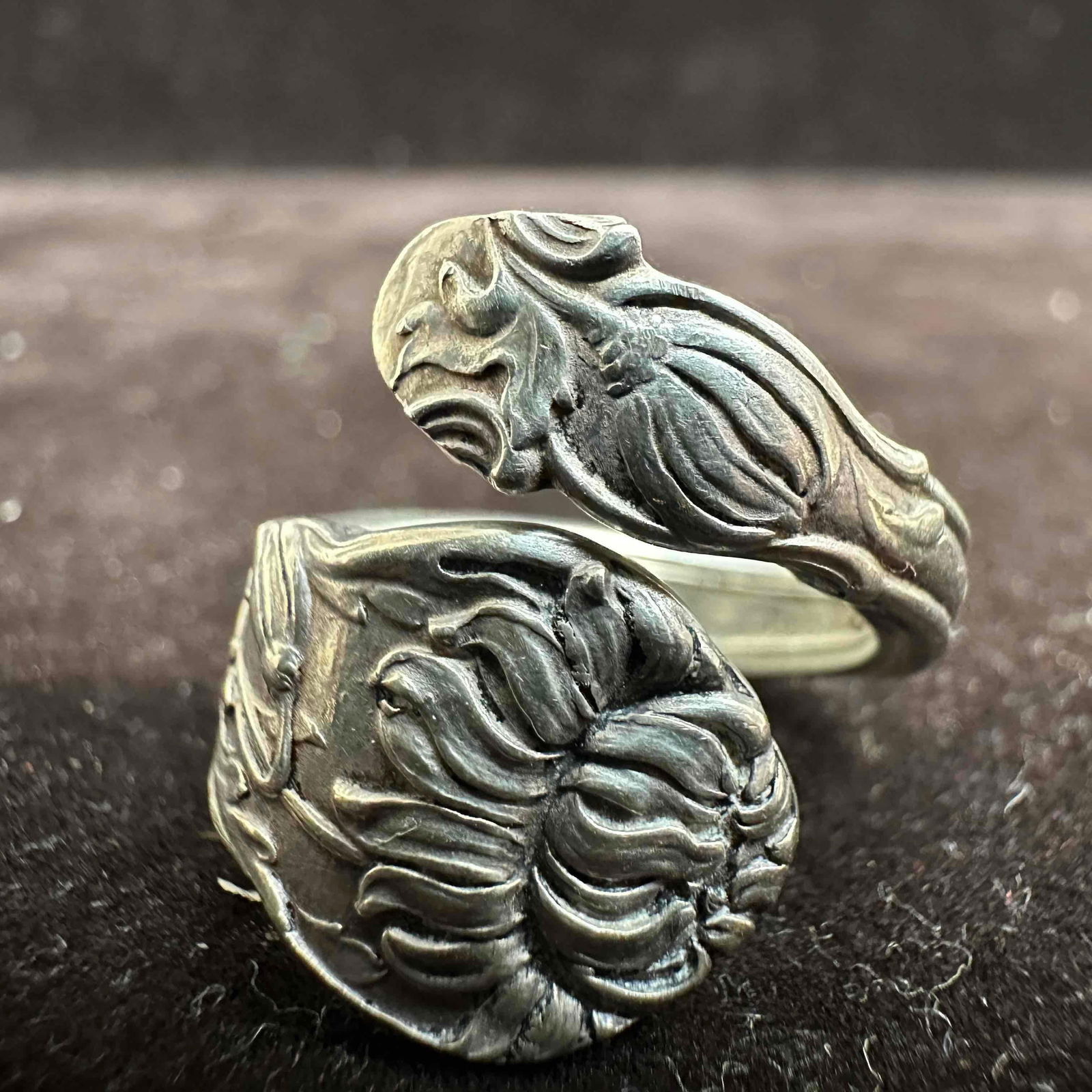 Antique Sterling Silver Floral Bypass Wrap Retro Spoon Ring: This item is in good pre-owned, previously used/displayed condition with noticeable light wear, and surface scratches. Please reference all photos for full details. This piece of jewelry has been test