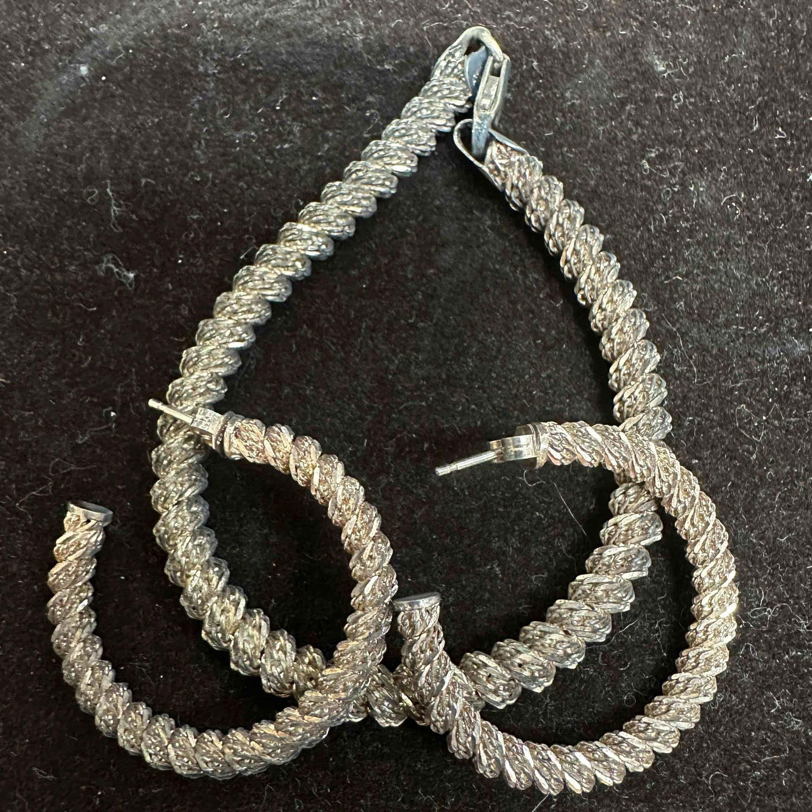 Milor Italy 925 Bracelet and Earring Set Sparkling Twisted Riccio Chain and Hoop Earrings (1 of 9)