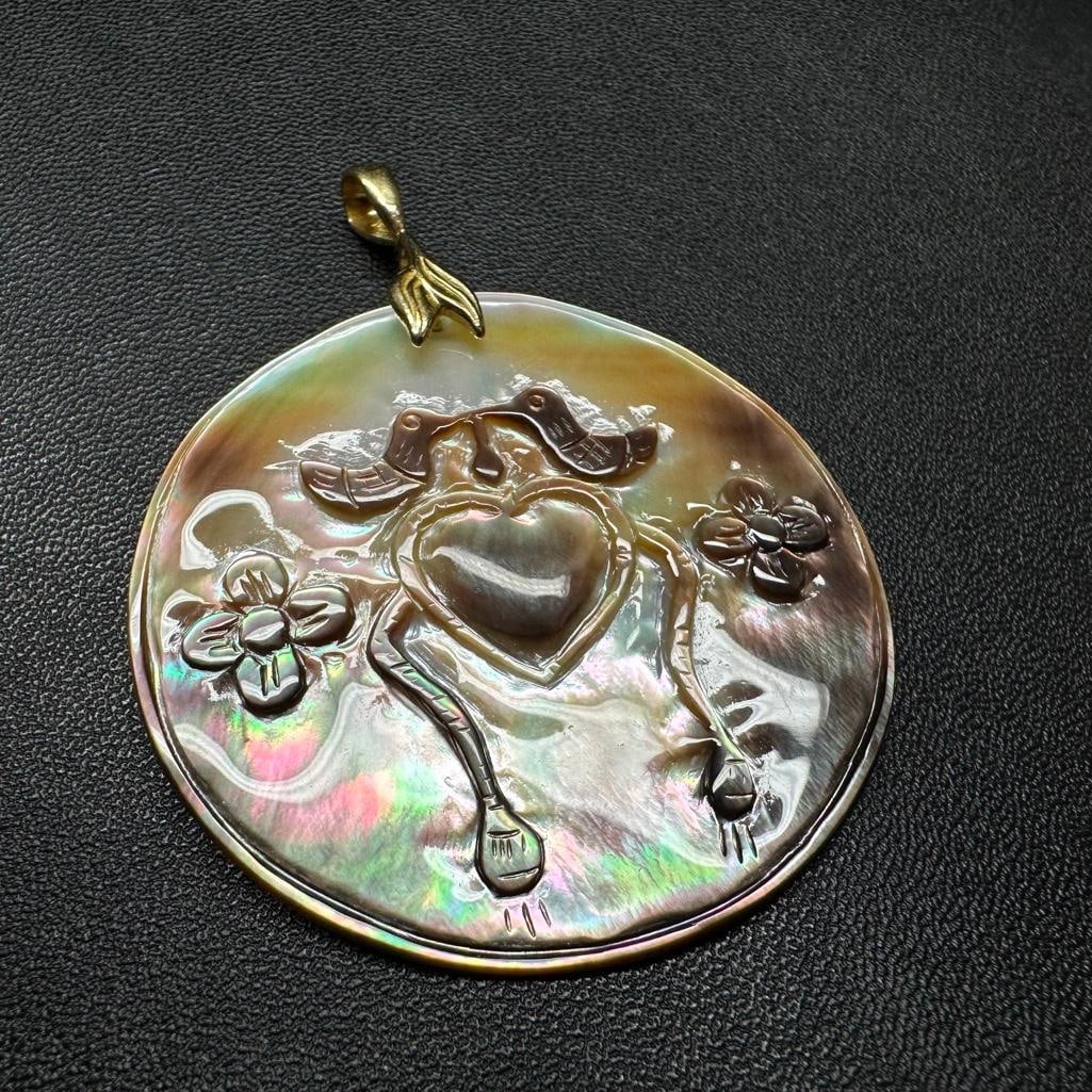 Lovebirds Mother of Pearl Round Pendant (1 of 3)