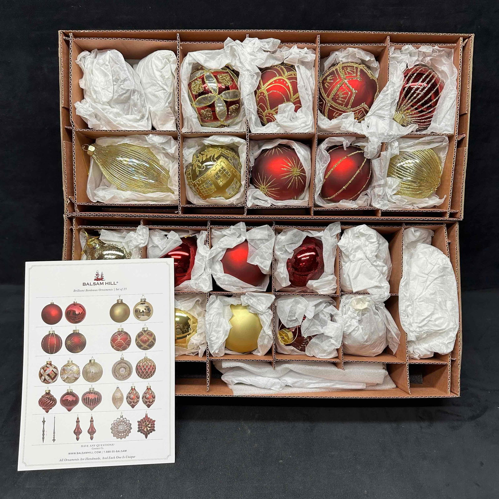 Balsam Hill Brilliant Bordeaux Ornaments Set of 25 Gold Red Glass (1 of 15)