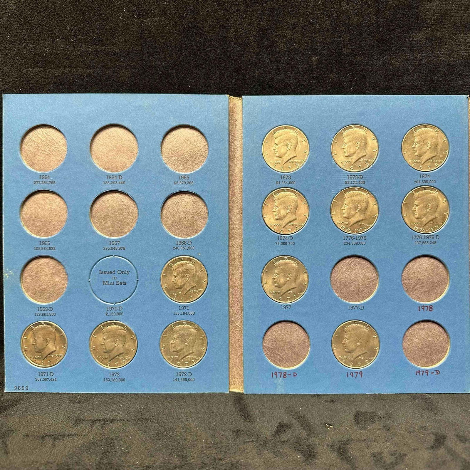 Kennedy Half Dollars Collection 1970's Whitman Coin Folder 12 Coins (1 of 6)