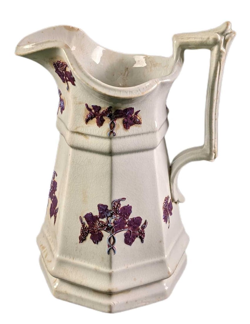 Antique Edward Walley Ironstone China Raised Luster Pitcher: Antique Edward Walley Ironstone China Raised Luster Pitcher. The pitcher is approx 6 1/2" x 5" x 8 1/2" and weighs 2.05lbs. The pitcher is in a good, vintage condition with crazing and markings. Pleas