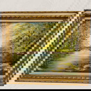 Original Oil Painting on Canvas Signed by S. Watson Nature Landscape Framed Artwork 492: Original Oil Painting on Canvas Signed by S. Watson Nature Landscape Framed Artwork. Artist signature in the bottom right hand corner of the painting. This artwork and frame show light signs of wear.
