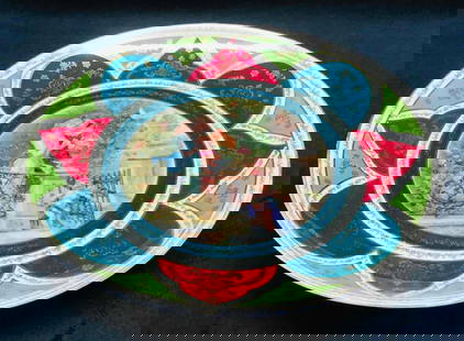Royal Vienna Large Porcelain Wall Hanging Plate From Austria: This lot contains a Royal Vienna Large Porcelain Wall Hanging Plate From Austria. It is approx 11 3/4" x 11 3/4" x 1 3/4" and it weighs about 0.7lbs. Overall the Plate is in good used condition with s