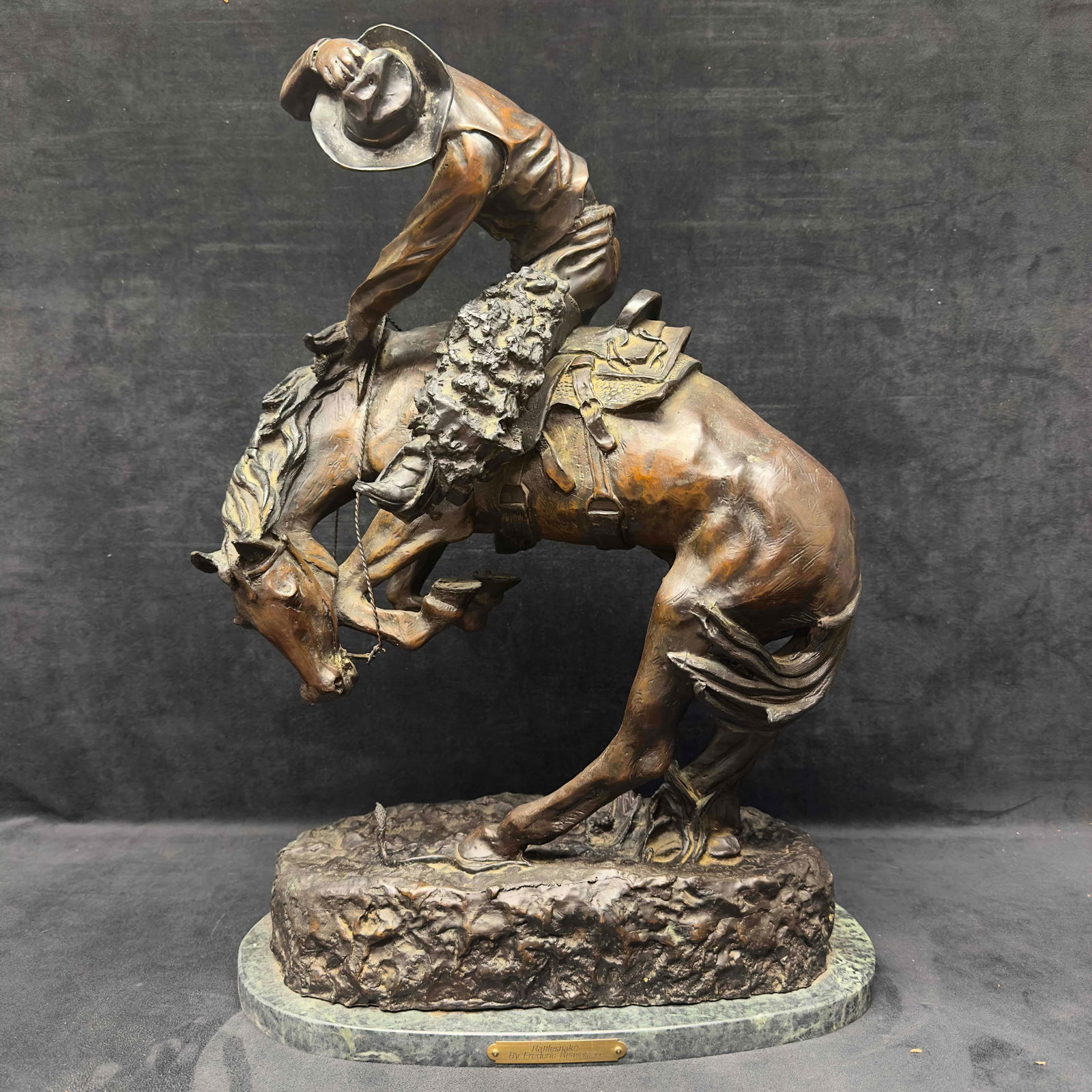 After Fredrick Remington Bronze Sculpture Rattle Snake Signed Statue Cowboy Western Horse Art R119 (1 of 20)