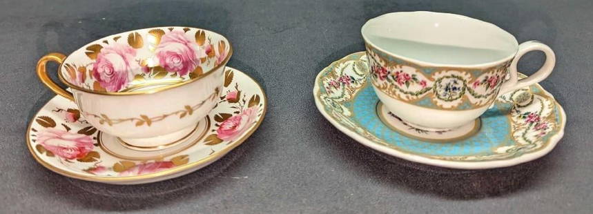 2 Floral Porcelain Tea Cups & Saucers C: 2 Floral Porcelain Tea Cups &amp; Saucers C. This lot includes:  (1) Andrea By Sadek Porcelain &#34;Collection Sevres&#34; Cup. This is approx 4 1/2&#34; x 3 1/2&#34; x 2 1/2&#34;. (1) Andrea By Sadek