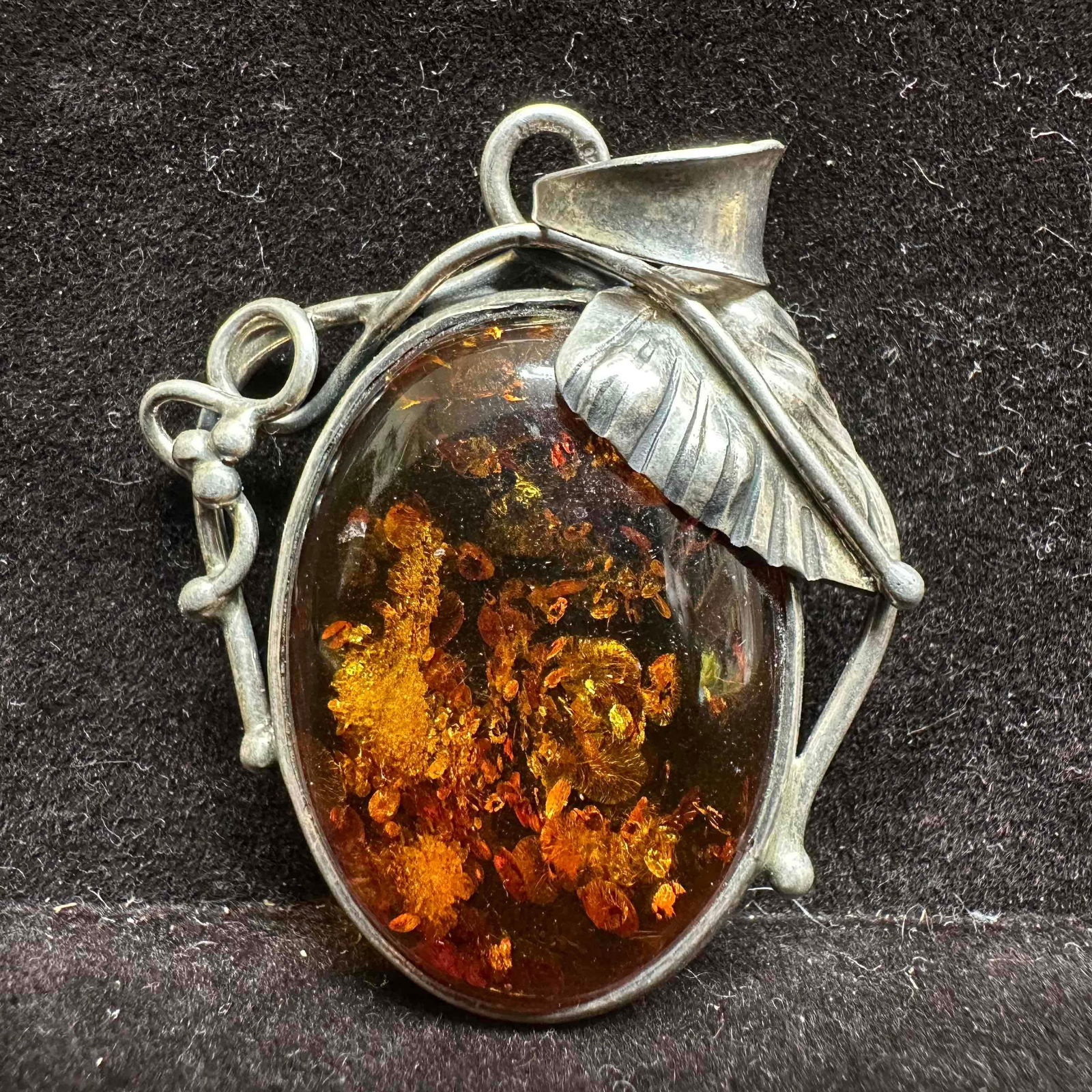 Baltic Amber Tree Resin Stone Setting Sterling Silver Pendant (1 of 6)