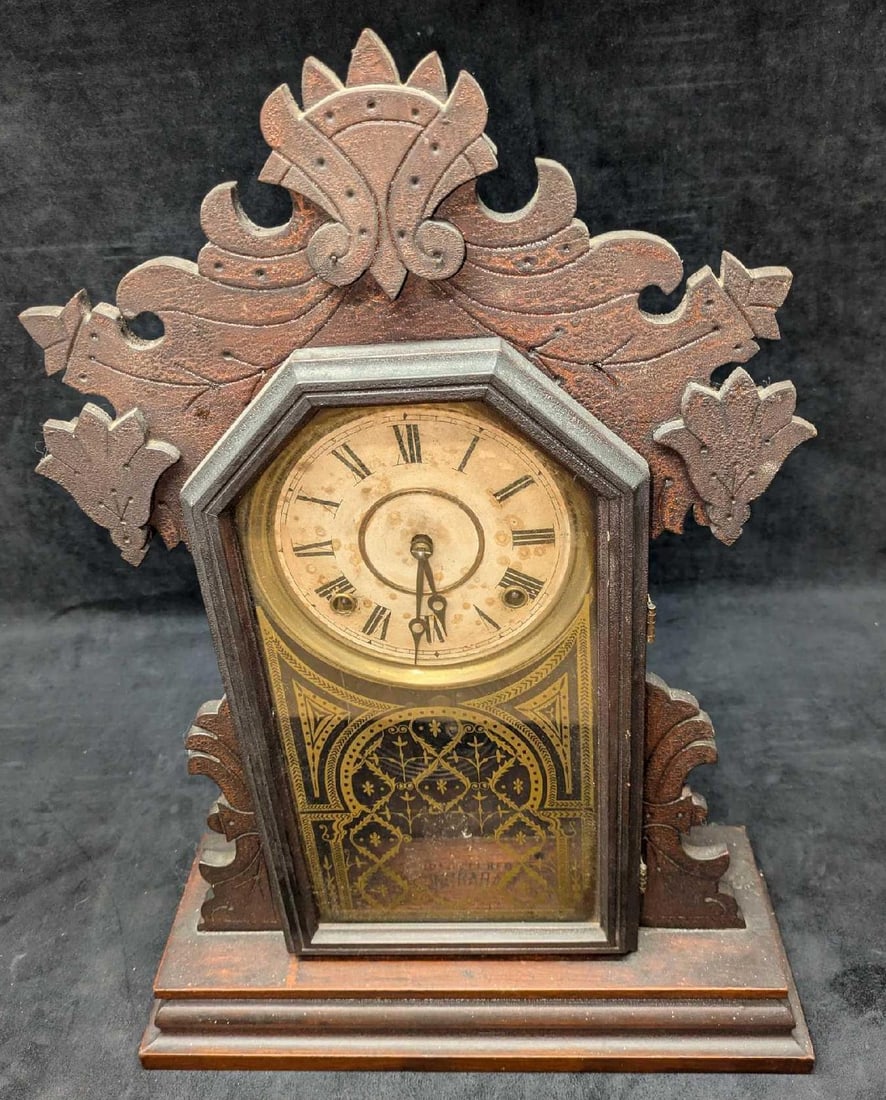 Antique E. Ingraham And Company Gingerbread Wood Clock (1 of 6)