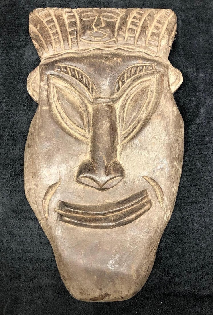 Asian Carved Wood Mask: Vintage Asian Carved Wood Mask. The mask is approximately 12-1/4" x 6-1/2" x 1-1/4" and it weighs about 1.0lbs. Overall the Carved Wood Mask is in used, vintage condition with signs of light wear and 