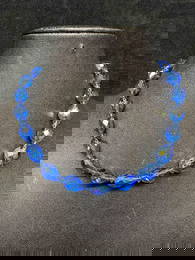 Vendome Blue Glass Faceted Beaded Rhinestone Bead Clasp Accents Necklace H60