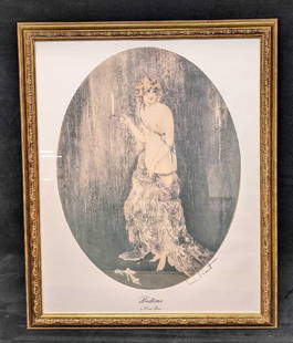 Framed Louis Icart Print Art Deco Woman Bedtime JB: Framed Louis Icart Print Art Deco Woman Bedtime JB. The framed print is approx 18" x 1" x 21 3/4" and it weighs 3.40lbs. Please note, the signature is part of the print and not an original.