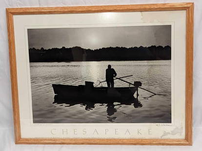 M. E. Warren Crabbing At Sunset Framed Print: M. E. Warren Crabbing At Sunset Framed Print. Please note, the print&#39;s signature is part of the print and not an original. The framed print is approx 27 1/2&#34; x 1&#34; x 21 1/2&#34; and it weig