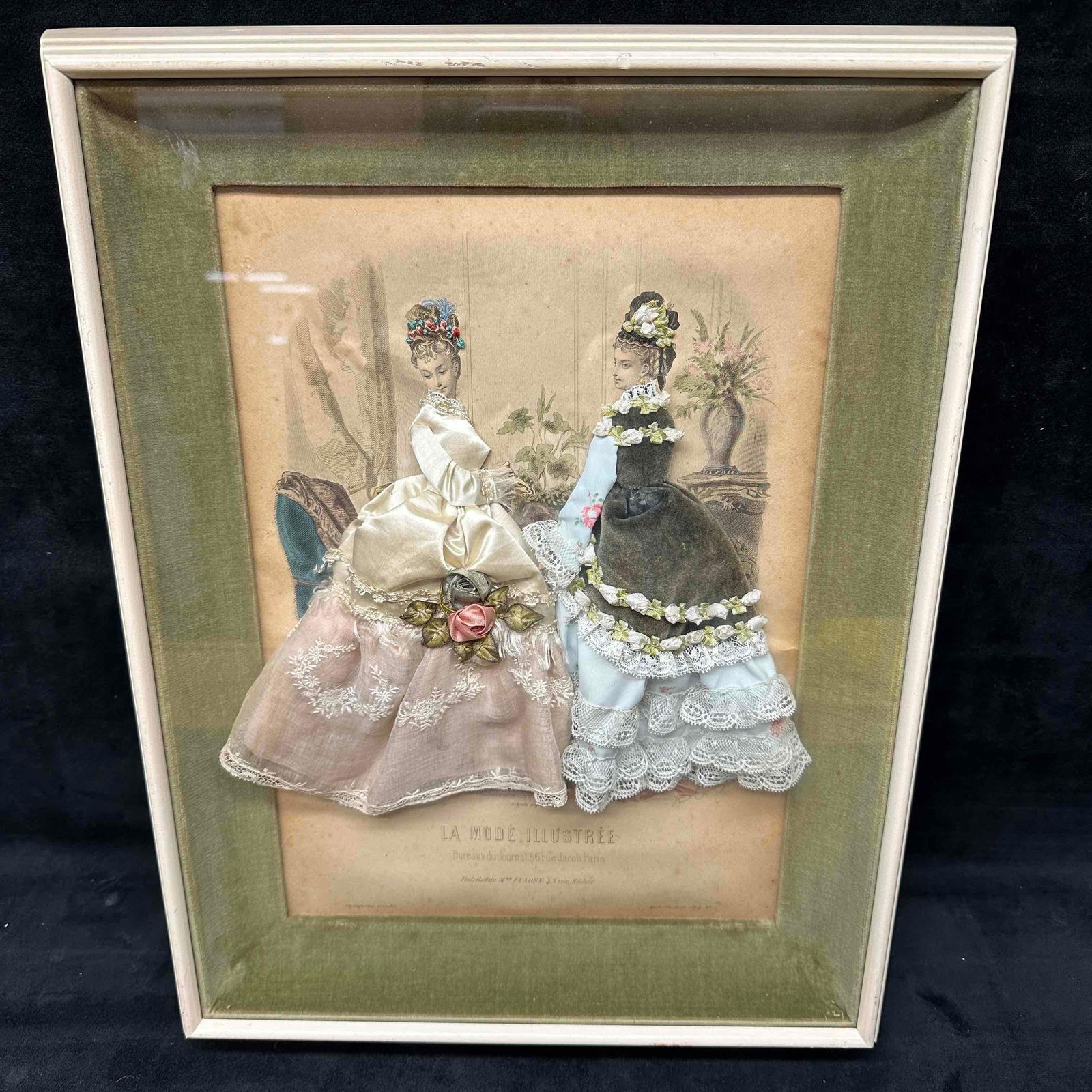 La Mode Illustree Fabric Embellished 3D Shadow Box Framed Fashion Blue Pink Dress Print R154 (1 of 9)