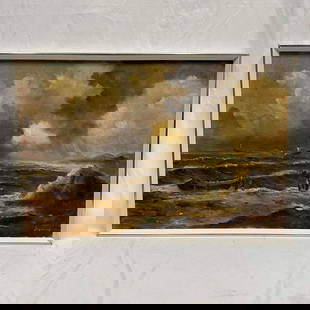 Stormy Weather Original Oil Painting Bernard Framed J: This captivating seascape painting by artist Bernard showcases a dramatic view of the ocean under a stormy sky. The artwork conveys the power and movement of the sea, invoking feelings of awe and reve
