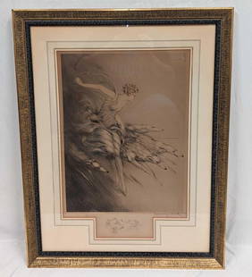 Vintage Louis Icart Double Signed Zest With Remarque: Vintage Louis Icart Double Signed Zest With Remarque. This is approx 24" x 1 1/4" x 31 3/8" and it weighs 8.90lbs. The backing has tape and rips. The matting has some markings from age, and the top of