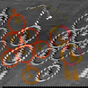 Brass Bell India Rope Design Blessed Bells Wind Chime Decor Set: Brass Bell India Rope Design Blessed Bells Wind Chime Decor Set. This set of blessed bell wind chimes has a unique rope design with brass bells. One features seven bells with a red colored rope design
