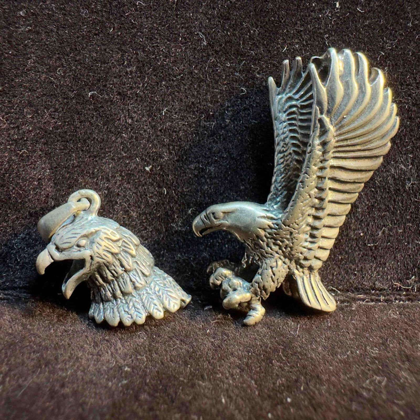 Sterling Eagle Wings Spread and Eagle Head Necklace Pendant Set B36 (1 of 6)