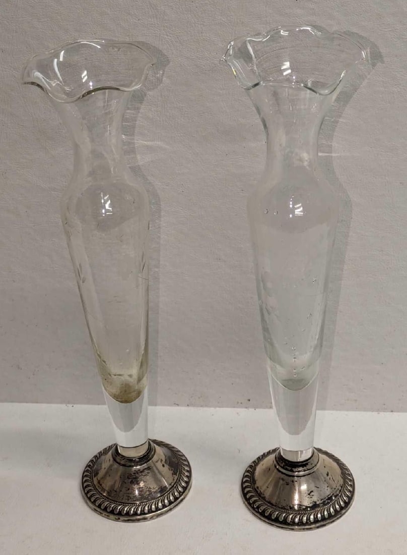2 Vintage Duchin Creation Weighted Sterling Silver Glass Bud Vases (1 of 9)