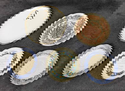 5 Vintage Fine China Collector Chinoiserie Saucers & Plates: 5 Vintage Fine China Collector Chinoiserie Saucers &amp; Plates. This lot includes:  (2) Blue &amp; White Chinoiserie Saucer. Each is approx 6 1/8&#34; x 6 1/8&#34; x 1/2&#34;. (1) Meakin, Alfred Fair