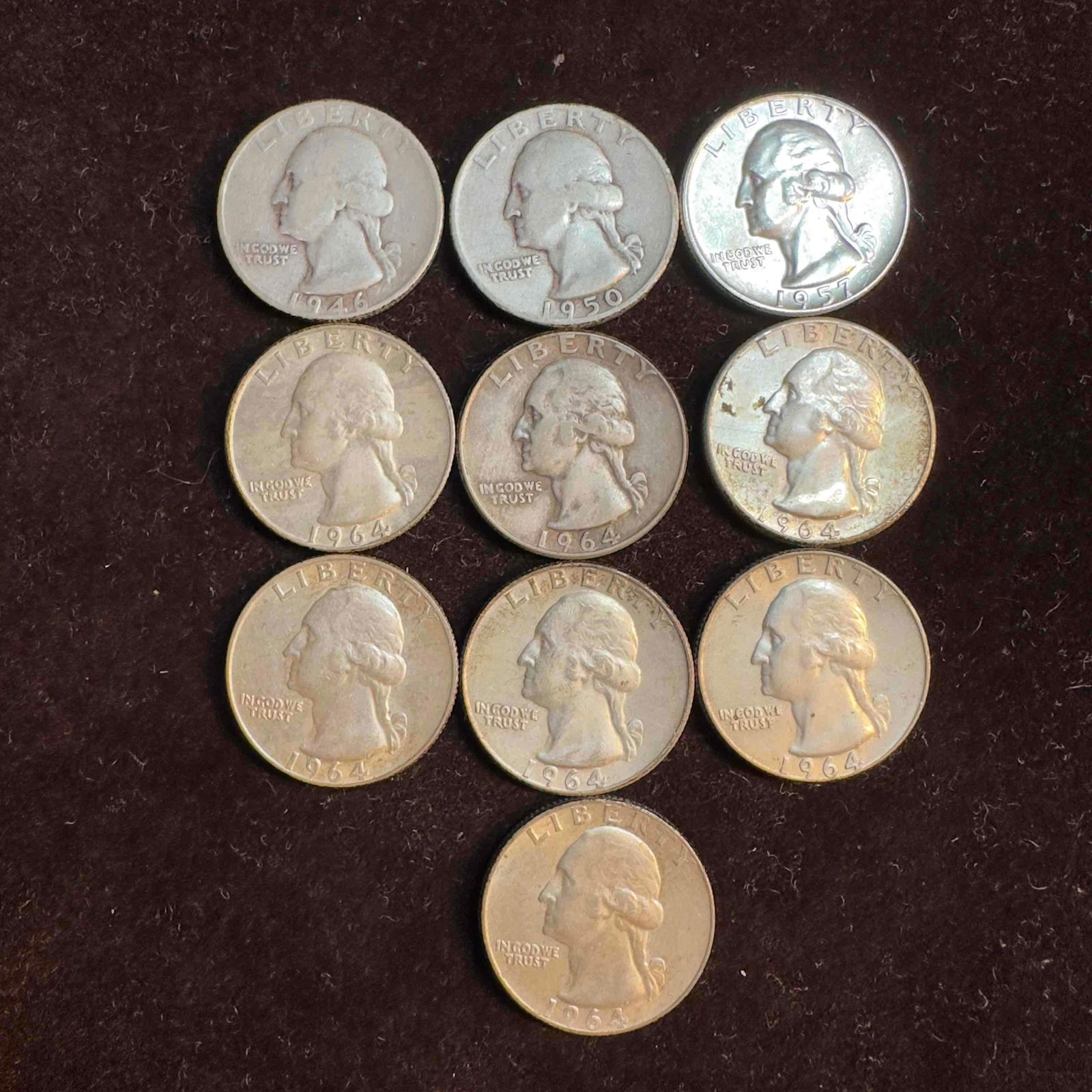 Lot of 10 Ten Silver Washington Quarters #2 (1 of 3)