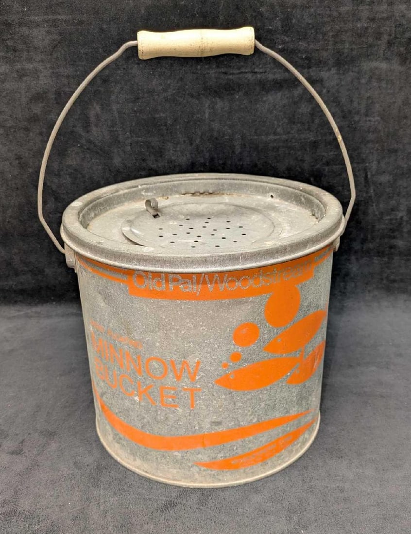 Vintage Old Pal Woodstream Fishing Minow Bait Bucket Floating 2 Piece (1 of 10)