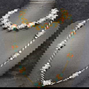 Murano Venetian Lamp Work Glass Fiorato Light Blue Round Bead Necklace Set Floral Necklaces A23: Murano Venetian Lamp Work Glass Fiorato Light Blue Round Bead Necklace Set Floral Necklaces A23. Necklaces with light blue colored glass beads with beautiful hand painted floral designs on each. The n