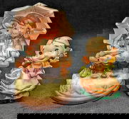 Vintage Ceramic Wee Folks & Girl & Bow Figurines: Vintage Ceramic Wee Folks & Girl & Bow Figurines. This lot contains: (1) Ceramic Boy & Girl With Umbrella figurine. This is approx 4 3/8" x 4 3/8" x 7". This appears to have b