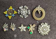 Vintage Unsigned Silver Gold Tone Rhinestones Brooch Pins Lot Of 8