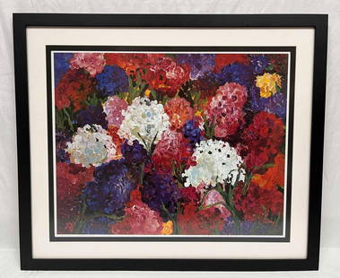 Large Signed & Numbered Print  Hydrangeas 161/500 By Suk Shuglie: This lot contains a Large Signed &amp; Numbered Print Hydrangeas 161/500 By Suk Shuglie. Shuglie was one of eight children and grew up on a farm in the small town of Yesan. She began painting in prima
