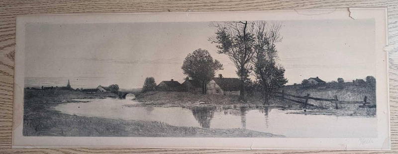 Antique Signed J. Haller Engraving Print: Antique Signed J. Haller Engraving Print. The print is signed by the artist on the bottom right. The print is approx 22" x 8 1/4" and it weighs 0.03lb. The print has some markings and rips. Please see