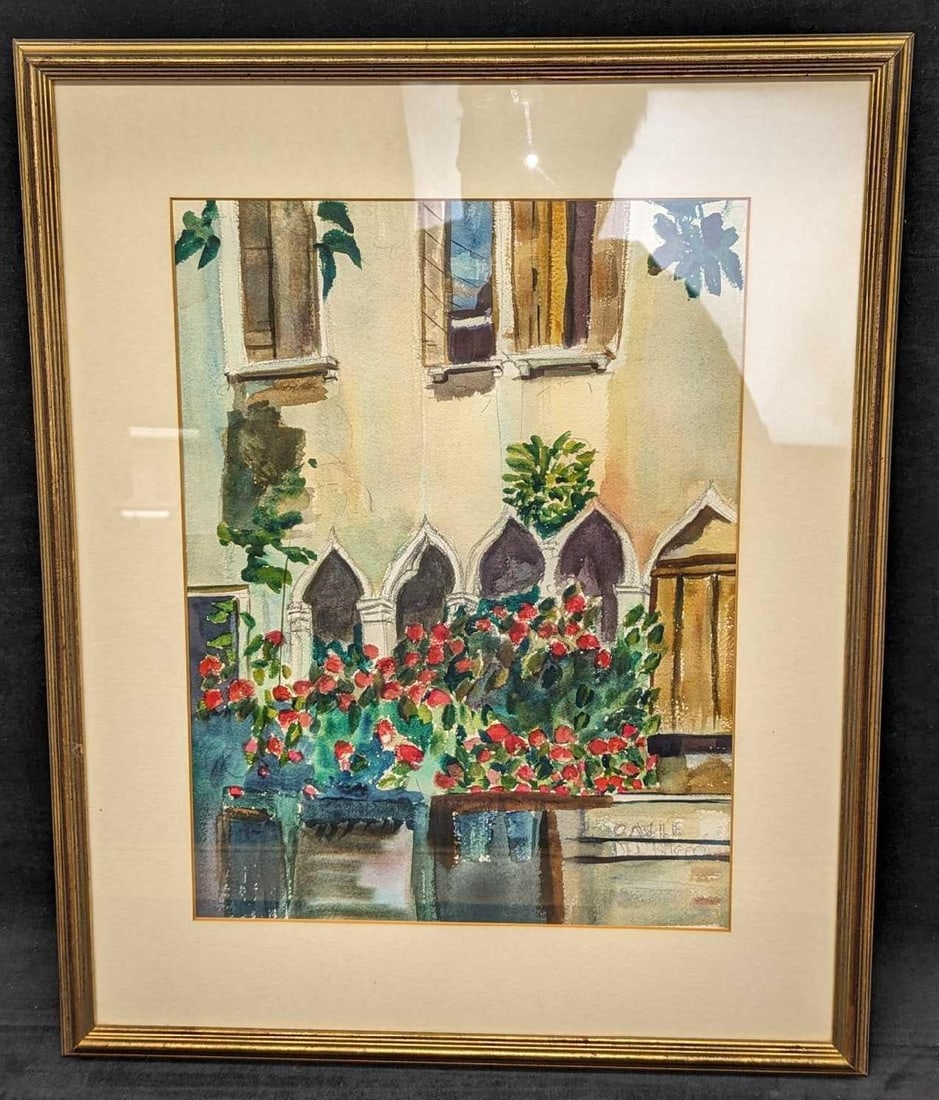 Framed Original Watercolor On Paper Villa: Framed Original Watercolor On Paper Villa. The framed original is approx 17 3/4" x 3/4" x 22 1/4" and it weighs 3.60 lbs. The original appears to be signed on the bottom right of the original, but we 