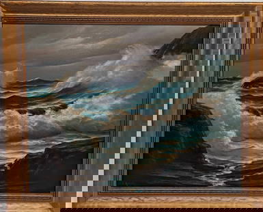 Leonard Rodowicz Seascape Original Oil Painting J: Leonard Rodowicz Seascape Original Oil Painting J. This framed original is approx 35 1/2&#34; x 1 1/4&#34; x 29 1/2&#34; and it weighs 9 lbs. The original was signed by the artist on the bottom left o