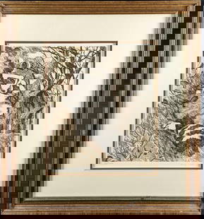 D81 Framed Polly Chase LE Color Etching Raccoon: Limited edition color etching of Polly Chase's "Raccoons". This was signed and numbered by the artist on the bottom border. This one is #96 out of #300. The framed print is approx 22 3/8" x 1" x 24 1/
