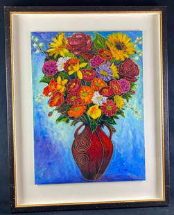 Maria Reyes Jones "Wild Bouquet" Acrylic on Canvas: Maria Reyes Jones &#34;Wild Bouquet&#34; Acrylic on Canvas  Original acrylic on canvas painting by Florida artist Maria Reyes Jones. The painting features a bouquet of flowers of several colors and va