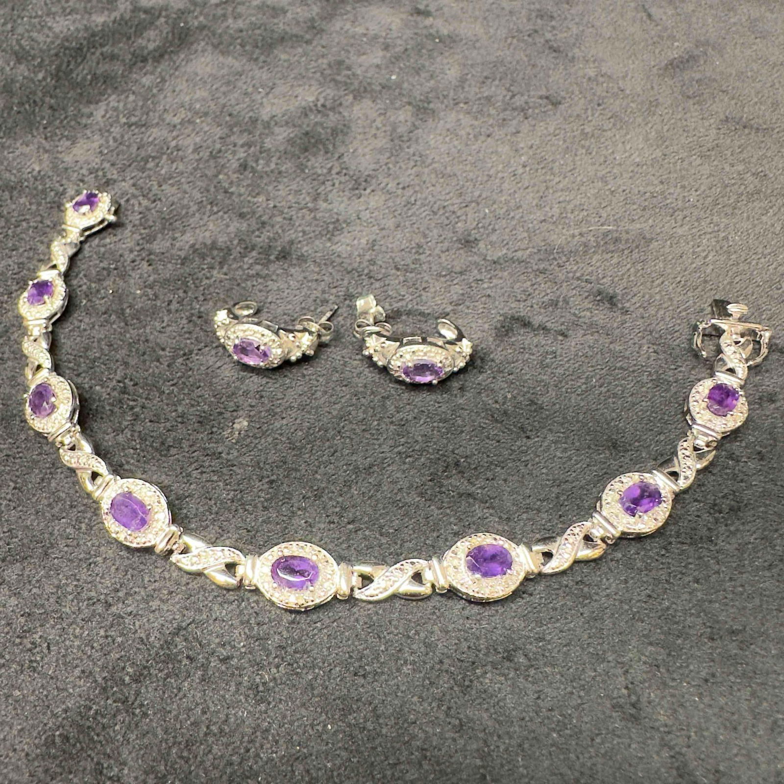 Amethyst Cubic Zirconia Sterling Silver 925 China Bracelet and Earrings Set Z20 (1 of 10)