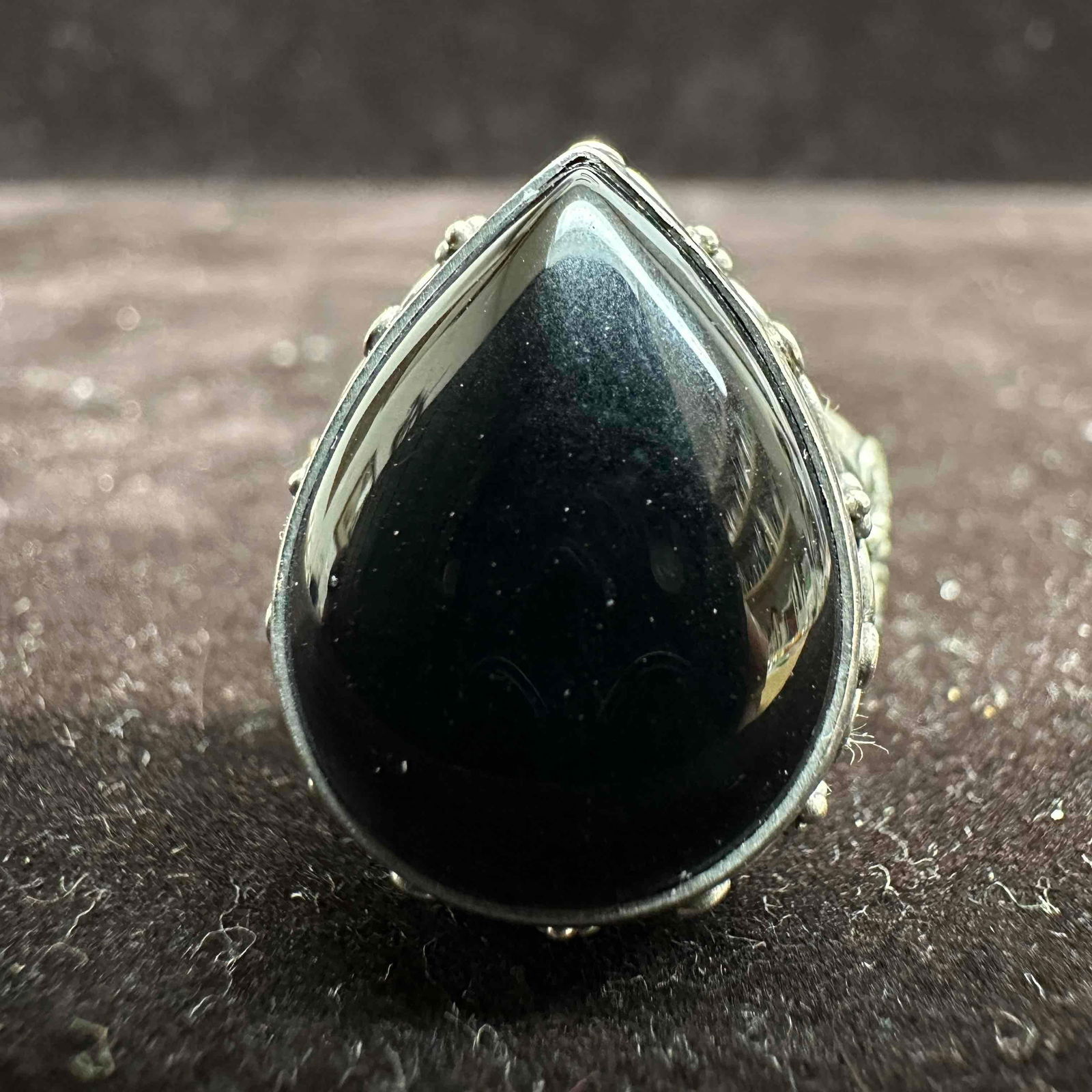Black Onyx Gem Tear Drop Setting Sterling Silver Ring 925 BA Size 7 D69 (1 of 7)