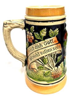 Vintage Original Thewalt German Beer Stein: This lot contains a Vintage Original Thewalt German Beer Stein. It is approx 3 1/4" x 2 3/4" x 4 1/4" and it weighs about 0.5lbs. Overall the German Beer Stein&nbsp;is in good used condition with some