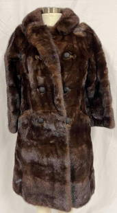 Full Length Beaver Fur Coat & Hat (K14): This lot contains a Full Length Beaver Fur Coat &amp; Hat (K14). Approx. Measurements and weight for both are listed below. The coat features 5 buttons, two exterior pockets, small clip button at the