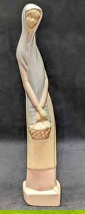 Vintage Ceramic Lady With Basket Figurine: Vintage Ceramic Lady With Basket Figurine. Similar to Lladro. Is signed "Mary" on the bottom. Is approx 3" x 2 1/4" x 15" and it weighs 0.92lb. The figurine has no chips or cracks.