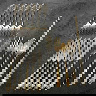 Silver Plated Silverware Set Forks Knives Spoons Lot of 17 Seventeen: Each piece has a unique and different design along the handle, some have a monogram lettering etched. Each piece has hallmarks and makers marks engraved on the back of the silverware. Seven knives, on