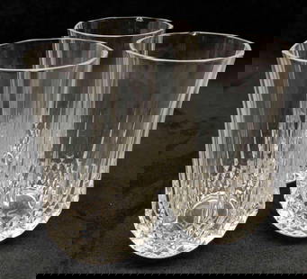 Three Crystal Highball Glasses: This lot contains Three Crystal Highball Glasses. Each glass is approx 3" x 3" x 5 1/4" and altogether they weigh about 3.1lbs. Overall the glasses are in good used condition with some light wear from