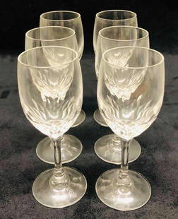 6 Mini Crystal Wine Glasses: This lot contains 6 Mini Crystal Wine Glasses. Each Glass is approx 2" x 2" x 5 1/4" and altogether they weigh about 1.2lbs. Overall the Crystal Glasses is in good used condition with some light wear