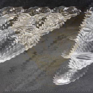 Vintage Ice Cream Clear Glass Sundae Dishes Set of Six 6 Footed Tulip Soda Fountain Dish: Vintage Ice Cream Clear Glass Sundae Dishes Set of Six 6 Footed Tulip Soda Fountain Dish. This clear glass set features six ice cream sundae style dishes. Each glass dish features a tulip design rim a