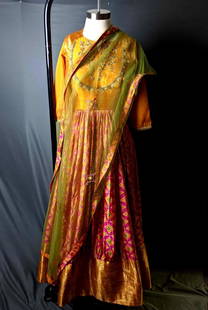 Tradition Indian Dress and Shawl Women's Festive: Tradition Indian Dress and Shawl Women&#39;s Festive  This is what we believe to be a matching Chanderi and Dupatta. They are worn for festive occasions. These are hand-made in India and embroidered.
