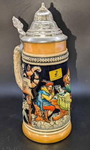 Vintage Hand Painted Corzelius German Beer Stein: Vintage Hand Painted Corzelius German Beer Stein. This is approx 5" x 3 5/8" x 9" and it weighs 1.68lb.The stein has no chips or cracks and has some signs of wear.&nbsp;