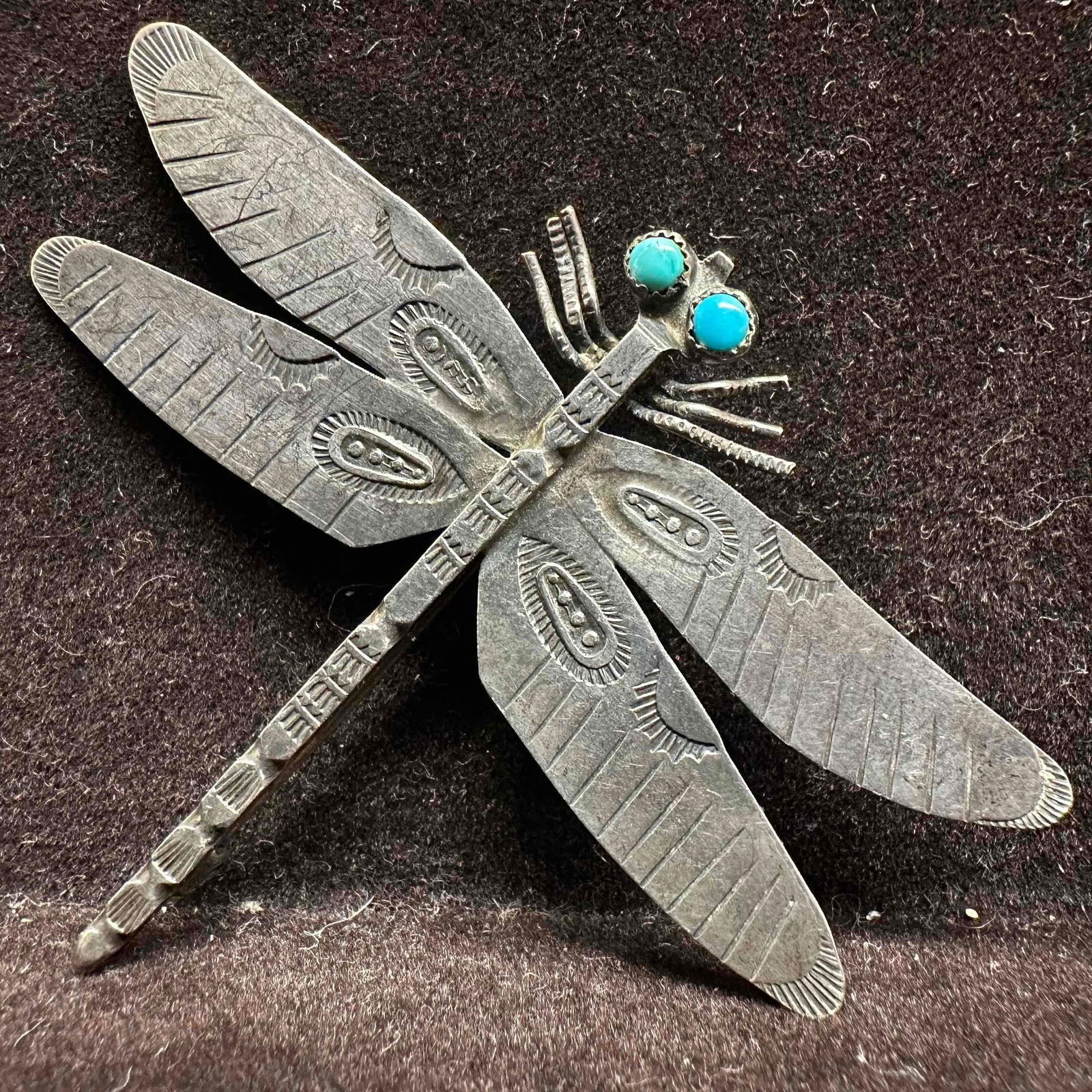 Silver Plated Faux Turquoise Native American Style Dragonfly Brooch Pin (1 of 5)