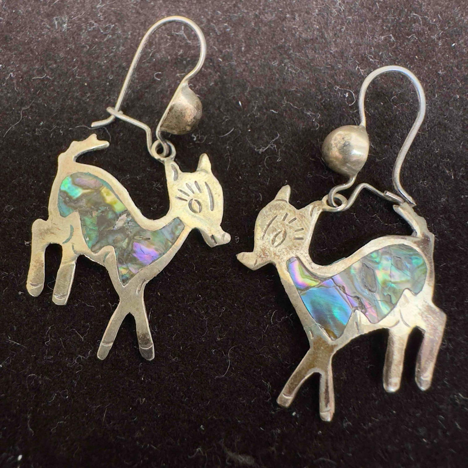 Abalone Inlay Fawn Deer Sterling Silver Mexico Dangle Earrings (1 of 4)