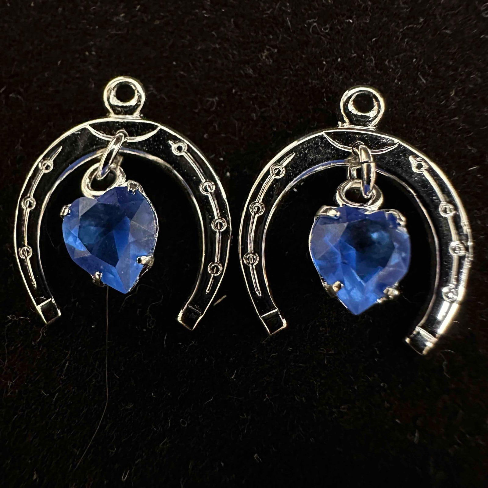 Blue Rhinestone Sterling Silver Horse Shoe Shape Charm Pendant Set D82 (1 of 6)